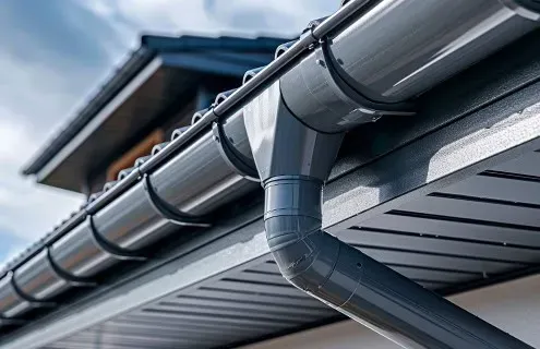 gray residential gutters and downspouts