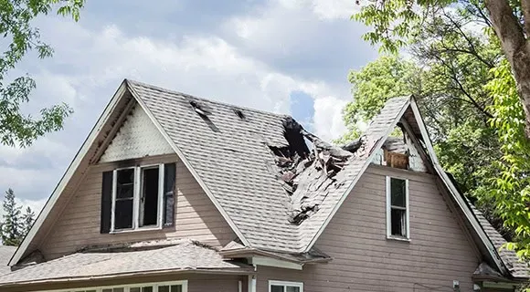residential roof fire damage