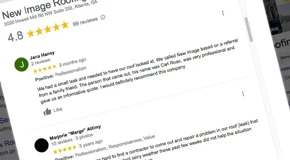 roofing contractor google reviews
